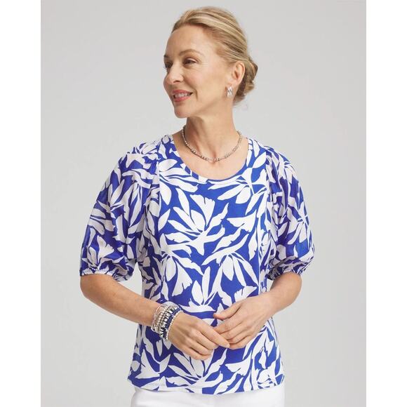 Chico’s Dolman Short Sleeve Knit Top – Rich Cobalt Blue, Size 8/M, NWT - Picture 1 of 9